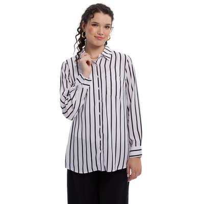 Blusa Mujer Abotonada Blanco / Negro
