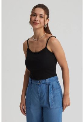 Peto Mujer Encaje Crop Negro