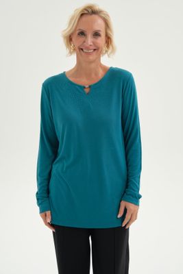 Polera Mujer Lisa Manga Roll Up Turquesa