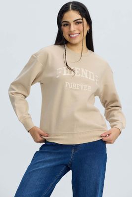 Polerón Mujer Oversize Bordado Beige