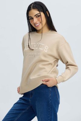 Imagen 2 del producto Polerón Mujer Oversize Bordado Beige