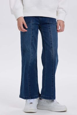 Jeans Niña Con Costura Y Bolsillo Calce Recto Azul