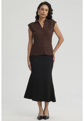 Polera Mujer Textura Abotonada Negro