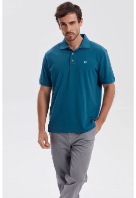 Polera Hombre Pique Básica Lisa Petróleo III