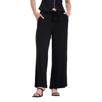 Pantalón Mujer Palazzo Liso Elasticada Negro Fashion's Park