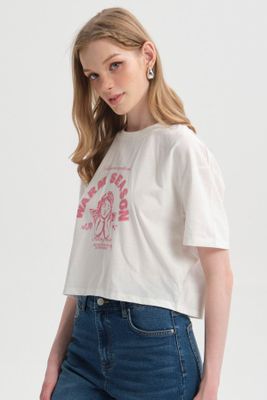 Polera Mujer Print Crop Crudo