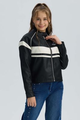 Chaqueta Niña Efecto Cuero Negro