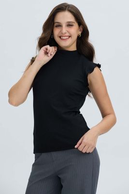 Polera Mujer Rib Terminaciones Negro