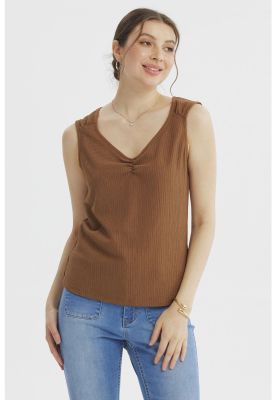 Imagen 1 del producto Polera Mujer Textura Recogido En Pecho Café