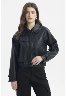 Imagen 1 del producto Chaqueta Mujer Bomber Efecto Cuero Negro