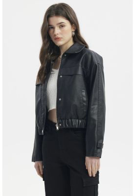 Imagen 2 del producto Chaqueta Mujer Bomber Efecto Cuero Negro