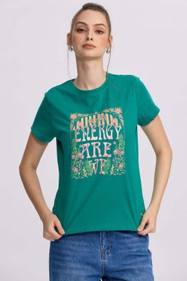 Polera Mujer Básica Print Verde Esmeralda