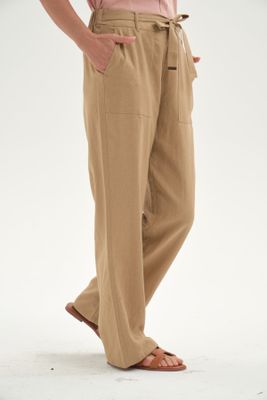 Imagen 2 del producto Pantalón Mujer Lino Pretina Elasticada Camel