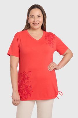 Fashion´S Park Polera Mujer Print & Strass Coral