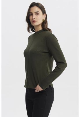 Imagen 2 del producto Polera Mujer Rib Lisa Corte Central Verde Musgo