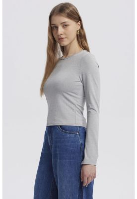 Imagen 2 del producto Polera Mujer Lazo Puño Gris Melange