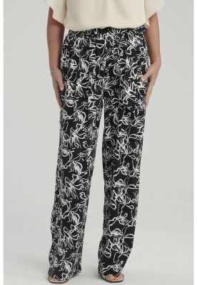 Pantalón Mujer Palazzo Print Negro / Blanco