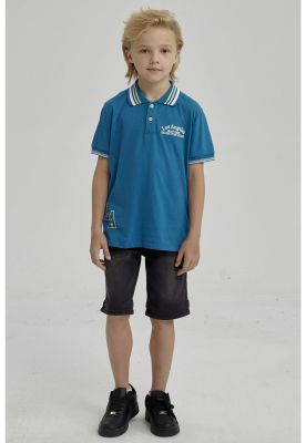 Polera Niño Piqué Con Parche Azul Petróleo