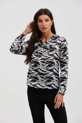 Blusa Mujer Aplicación Lazo Manga Negro