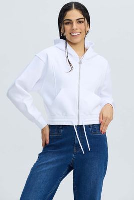 Polerón Mujer Zipper Crop Blanco