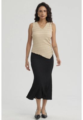 Falda Mujer Larga Pretina Elasticada Con Textura Negro