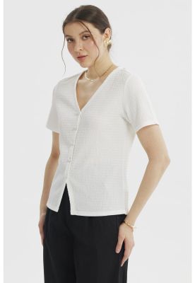 Imagen 2 del producto Polera Mujer Botones Perlas Crudo