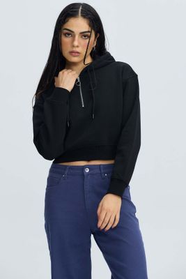 Polerón Mujer Medio Zipper Crop Negro