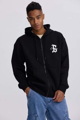 Polerón Hombre Full Zipper Print Negro