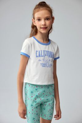 Imagen 2 del producto Polera Niña Con Rib A Contraste Celeste