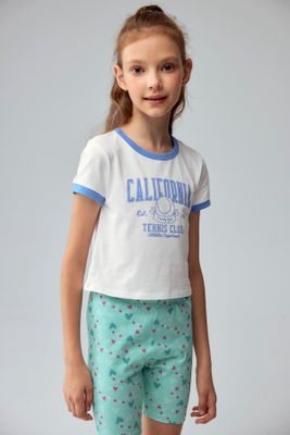 Imagen 2 del producto Polera Niña Con Rib A Contraste Celeste