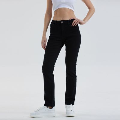 Jeans Mujer Recto Tiro Alto Negro