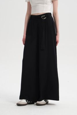 Pantalón Mujer Palazzo Cinturón Negro