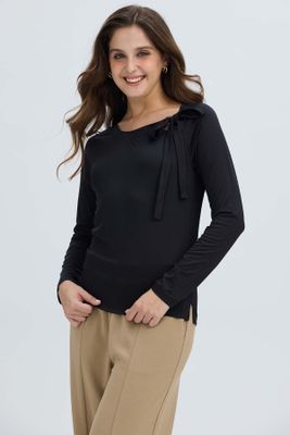 Imagen 2 del producto Polera Mujer Abertura Y Lazo Negro