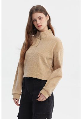 Imagen 2 del producto Polerón Mujer Slim Half Zipper Beige