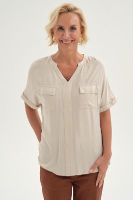 Blusa Mujer Lisa 2 Tapetas Beige