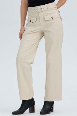 Imagen 2 del producto Pantalón Mujer Con Cinturón Y Bolsillos Arena