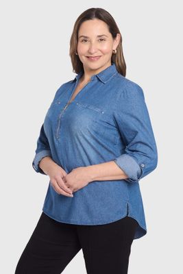 Imagen 2 del producto Blusa Mujer Con Tachas Bolsillo Azul