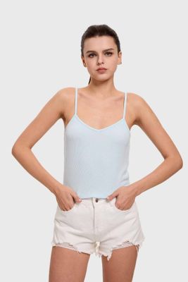 Polera Mujer Pabilo Crop Celeste