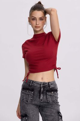 Polera Mujer Recogido Costado Burdeo