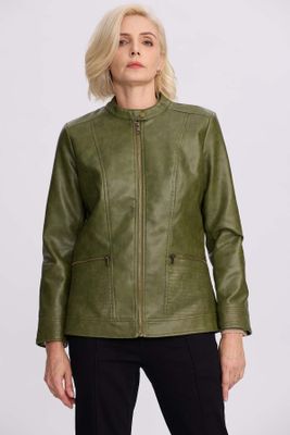 Imagen 2 del producto Chaqueta Mujer Efecto Cuero Verde Militar