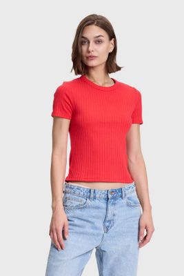 Polera Mujer Rip Crop Rojo