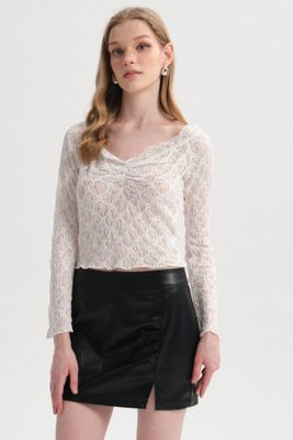 Polera Mujer Encaje Flare Crudo