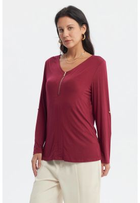 Imagen 2 del producto Polera Mujer Media Pata Con Cierre Rojo