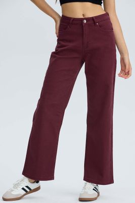 Jeans Mujer Calce Recto Burdeo