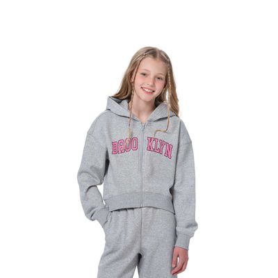 Polerón Niña Print Full Zipper Gris Melange