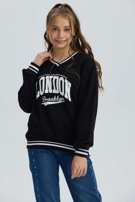 Polerón Niña Con Rib Contraste Negro