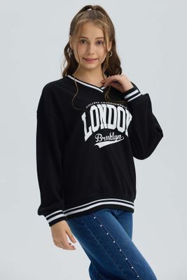 Imagen 2 del producto Polerón Niña Con Rib Contraste Negro