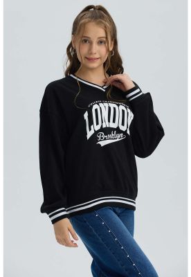 Imagen 2 del producto Polerón Niña Con Rib Contraste Negro