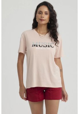 Polera Mujer Print Con Aplicación Palo Rosa