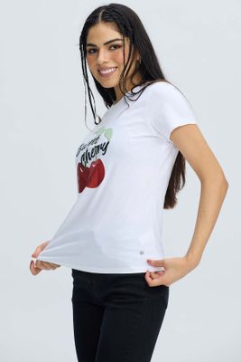 Imagen 2 del producto Polera Mujer Básica Print Blanco / Rojo